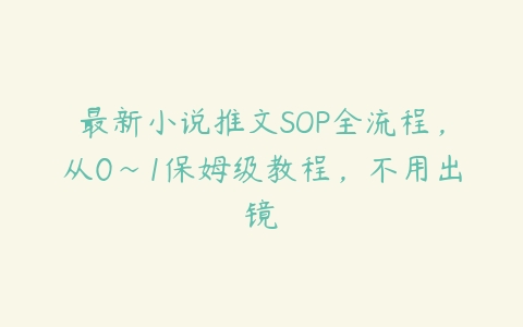 最新小说推文SOP全流程，从0~1保姆级教程，不用出镜百度网盘下载