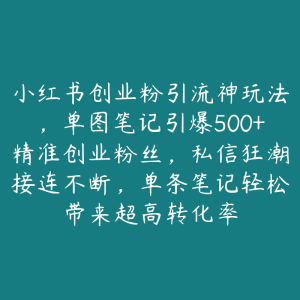 小红书创业粉引流神玩法，单图笔记引爆500+精准创业粉丝，私信狂潮接连不断，单条笔记轻松带来超高转化率-51自学联盟