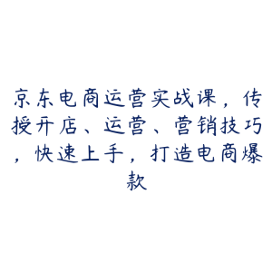 京东电商运营实战课，传授开店、运营、营销技巧，快速上手，打造电商爆款-51自学联盟