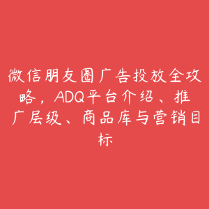 微信朋友圈广告投放全攻略，ADQ平台介绍、推广层级、商品库与营销目标-51自学联盟