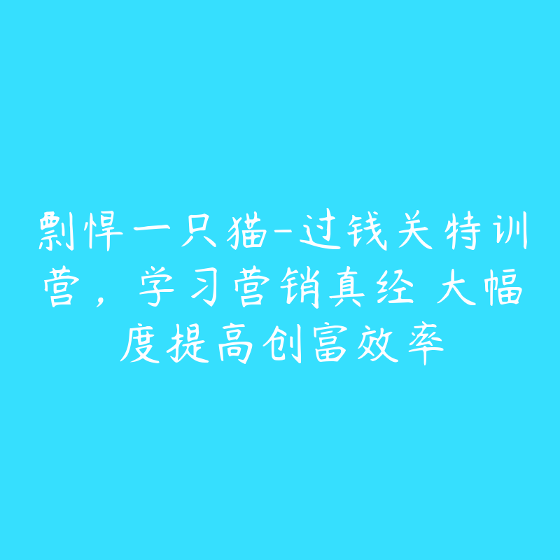 剽悍一只猫-过钱关特训营，学习营销真经 大幅度提高创富效率-51自学联盟