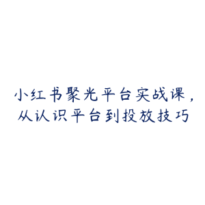 小红书聚光平台实战课，从认识平台到投放技巧-51自学联盟