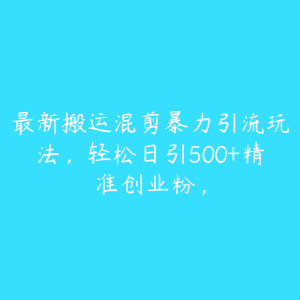 最新搬运混剪暴力引流玩法，轻松日引500+精准创业粉，-51自学联盟