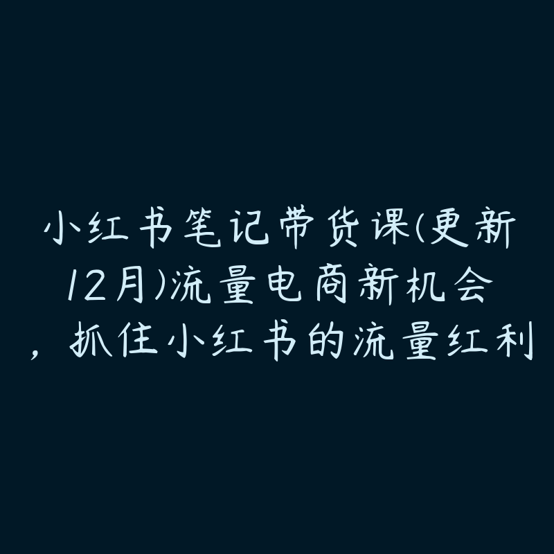 小红书笔记带货课(更新12月)流量电商新机会，抓住小红书的流量红利-51自学联盟