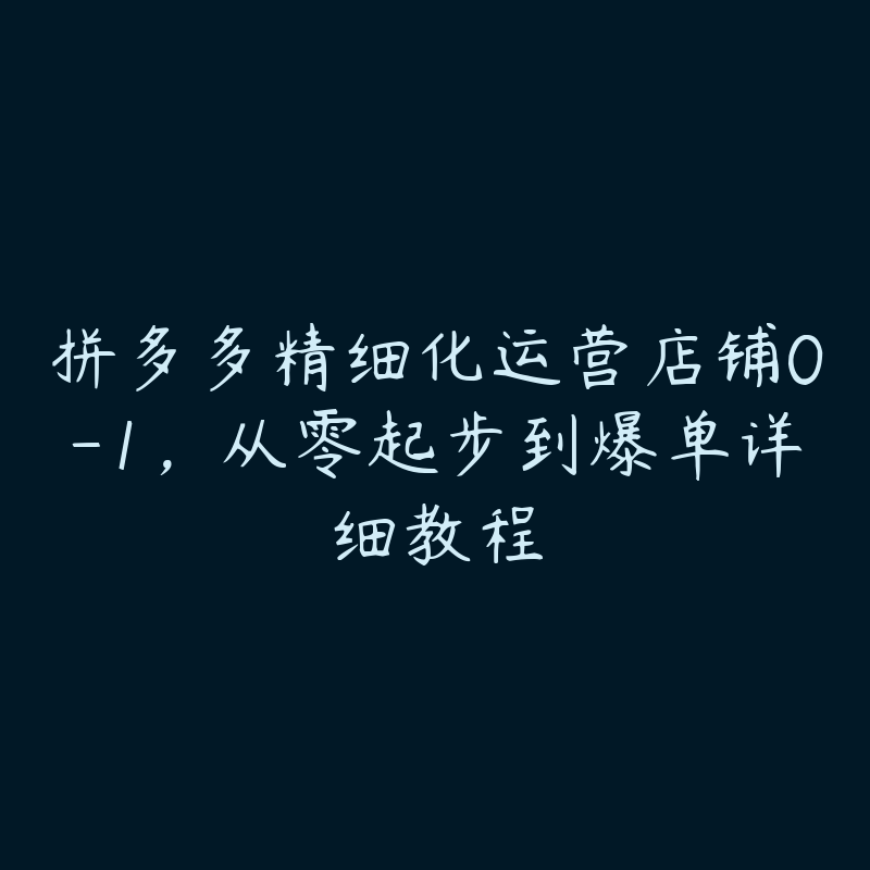 拼多多精细化运营店铺0-1，从零起步到爆单详细教程-51自学联盟