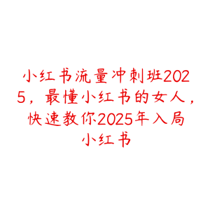 小红书流量冲刺班2025，最懂小红书的女人，快速教你2025年入局小红书-51自学联盟