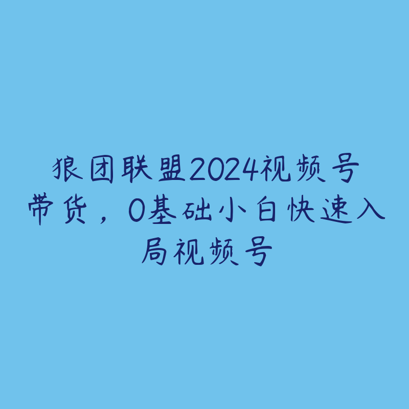 狼团联盟2024视频号带货，0基础小白快速入局视频号-51自学联盟