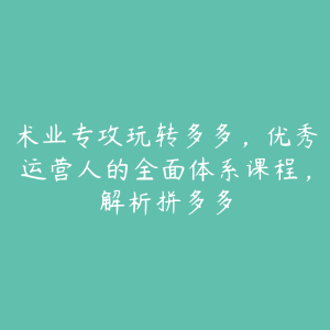 术业专攻玩转多多，优秀运营人的全面体系课程，解析拼多多-51自学联盟