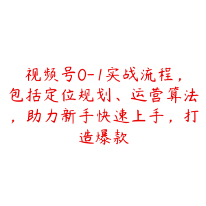 视频号0-1实战流程，包括定位规划、运营算法，助力新手快速上手，打造爆款-51自学联盟