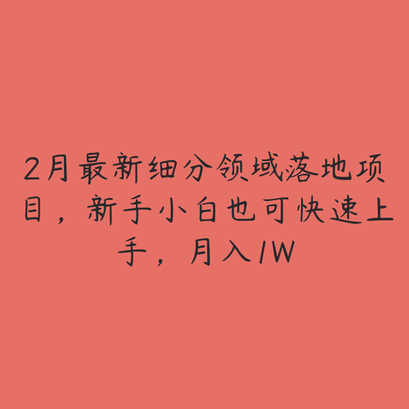 2月最新细分领域落地项目，新手小白也可快速上手，月入1W-51自学联盟