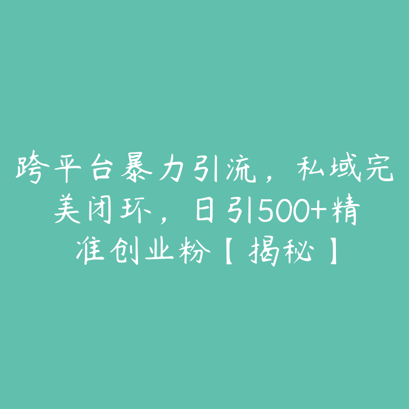 跨平台暴力引流，私域完美闭环，日引500+精准创业粉【揭秘】-51自学联盟