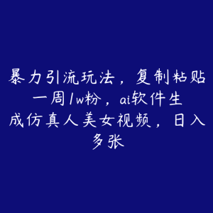 暴力引流玩法，复制粘贴一周1w粉，ai软件生成仿真人美女视频，日入多张-51自学联盟