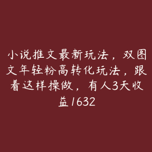 小说推文最新玩法，双图文年轻粉高转化玩法，跟着这样操做，有人3天收益1632-51自学联盟