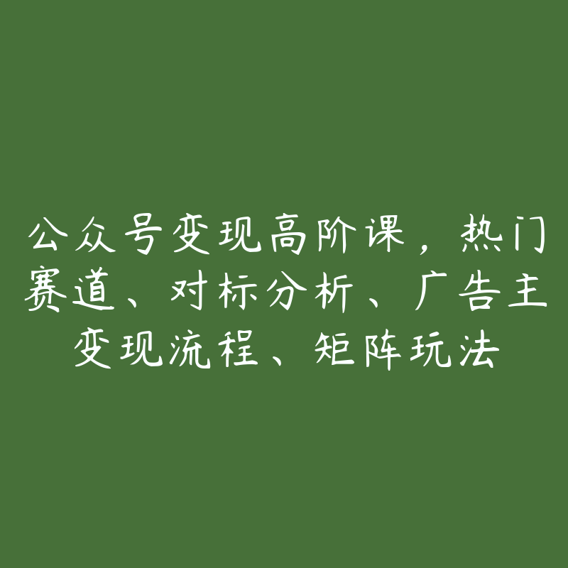 公众号变现高阶课，热门赛道、对标分析、广告主变现流程、矩阵玩法-51自学联盟