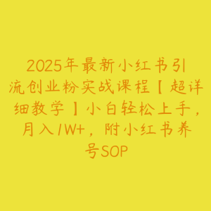 2025年最新小红书引流创业粉实战课程【超详细教学】小白轻松上手,月入1W+,附小红书养号SOP-51自学联盟