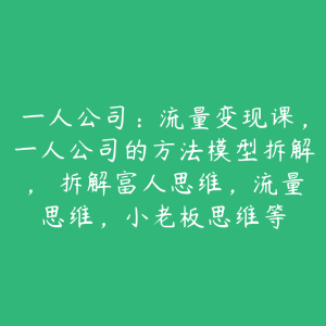 一人公司：流量变现课，一人公司的方法模型拆解， 拆解富人思维，流量思维，小老板思维等-51自学联盟