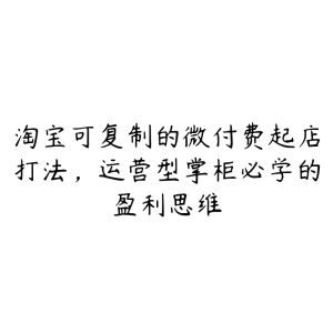 淘宝可复制的微付费起店打法,运营型掌柜必学的盈利思维-51自学联盟