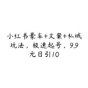 小红书豪车+文案+私域玩法，极速起号，9.9元日引10-51自学联盟