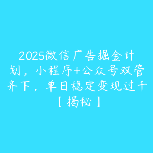 2025微信广告掘金计划,小程序+公众号双管齐下,单日稳定变现过千【揭秘】-51自学联盟