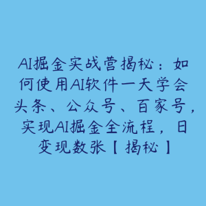 AI掘金实战营揭秘：如何使用AI软件一天学会头条、公众号、百家号，实现AI掘金全流程，日变现数张【揭秘】-51自学联盟