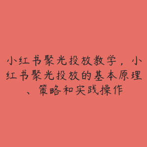 小红书聚光投放教学，小红书聚光投放的基本原理、策略和实践操作-51自学联盟