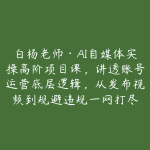白杨老师·AI自媒体实操高阶项目课,讲透账号运营底层逻辑,从发布视频到规避违规一网打尽-51自学联盟