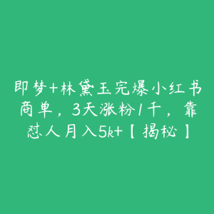 即梦+林黛玉完爆小红书商单，3天涨粉1千，靠怼人月入5k+【揭秘】-51自学联盟