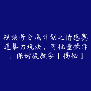 视频号分成计划之情感赛道暴力玩法,可批量操作,保姆级教学【揭秘】-51自学联盟