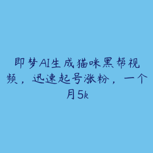 即梦AI生成猫咪黑帮视频,迅速起号涨粉,一个月5k-51自学联盟