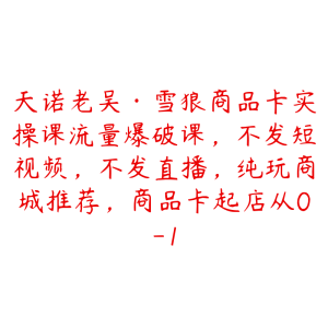 天诺老吴·雪狼商品卡实操课流量爆破课，不发短视频，不发直播，纯玩商城推荐，商品卡起店从0-1-51自学联盟