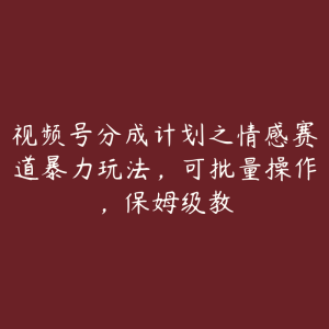 视频号分成计划之情感赛道暴力玩法，可批量操作，保姆级教-51自学联盟