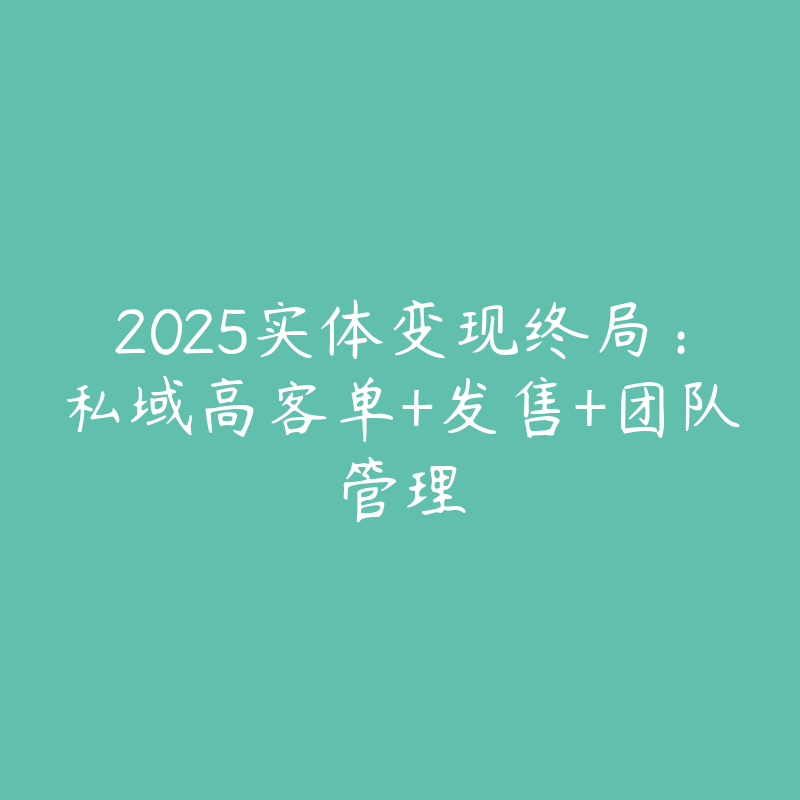 2025实体变现终局:私域高客单+发售+团队管理