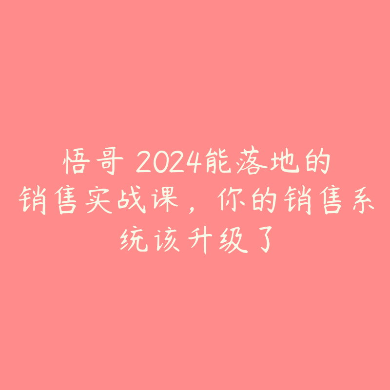 悟哥・2024能落地的销售实战课，你的销售系统该升级了