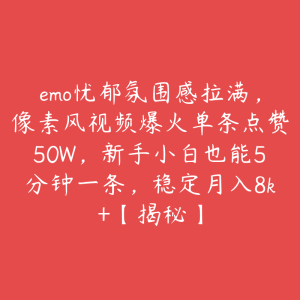 emo忧郁氛围感拉满,像素风视频爆火单条点赞50W,新手小白也能5分钟一条,稳定月入8k+【揭秘】-51自学联盟