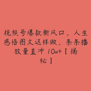 视频号爆款新风口，人生感悟图文这样做，条条播放量直冲 10w+【揭秘】-51自学联盟
