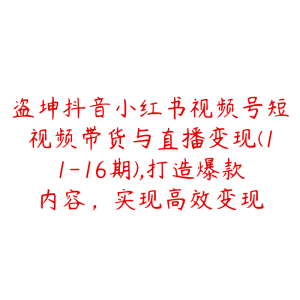 盗坤抖音小红书视频号短视频带货与直播变现(11-16期),打造爆款内容,实现高效变现-51自学联盟