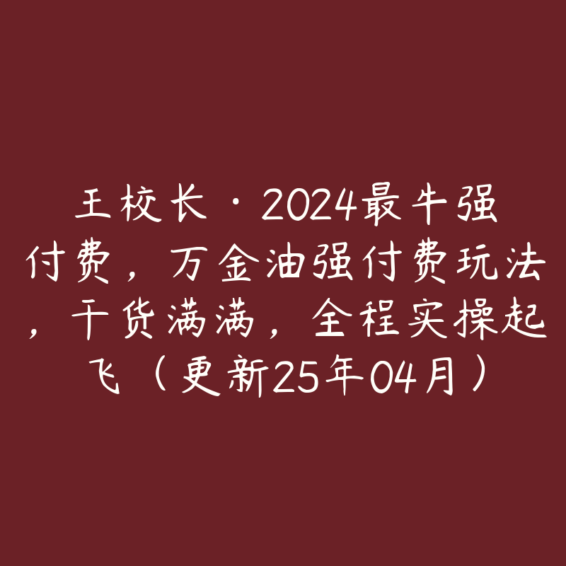 王校长·2024最牛强付费，万金油强付费玩法，干货满满，全程实操起飞（更新25年04月）