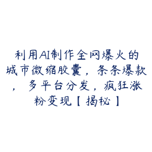 利用AI制作全网爆火的城市微缩胶囊,条条爆款, 多平台分发,疯狂涨粉变现【揭秘】-51自学联盟