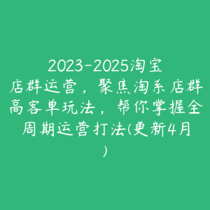 2023-2025淘宝店群运营，聚焦淘系店群高客单玩法，帮你掌握全周期运营打法(更新4月)-51自学联盟