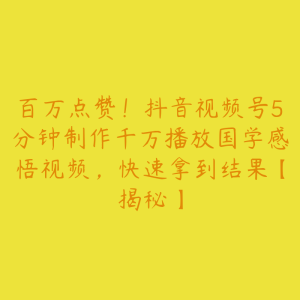 百万点赞!抖音视频号5分钟制作千万播放国学感悟视频,快速拿到结果【揭秘】-51自学联盟