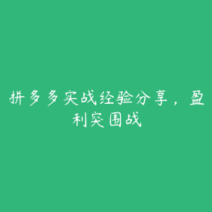 拼多多实战经验分享，盈利突围战-51自学联盟