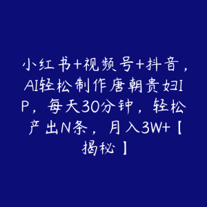 小红书+视频号+抖音,AI轻松制作唐朝贵妇IP,每天30分钟,轻松产出N条,月入3W+【揭秘】-51自学联盟