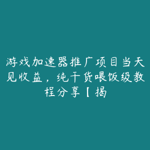 游戏加速器推广项目当天见收益,纯干货喂饭级教程分享【揭-51自学联盟