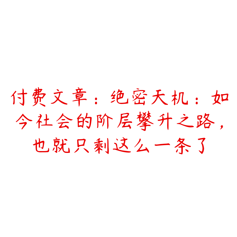 付费文章:绝密天机:如今社会的阶层攀升之路,也就只剩这么一条了