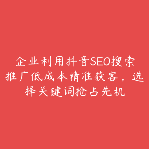 企业利用抖音SEO搜索推广低成本精准获客，选择关键词抢占先机-51自学联盟