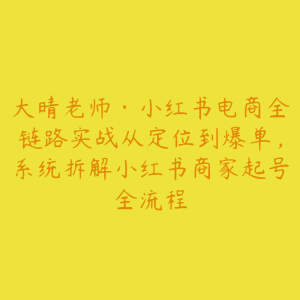 大晴老师·小红书电商全链路实战从定位到爆单，系统拆解小红书商家起号全流程-51自学联盟