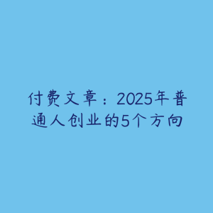付费文章:2025年普通人创业的5个方向-51自学联盟