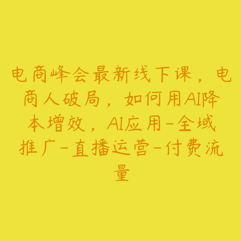 电商峰会最新线下课，电商人破局，如何用AI降本增效，AI应用-全域推广-直播运营-付费流量
