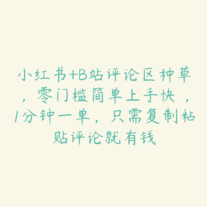 小红书+B站评论区种草,零门槛简单上手快 ,1分钟一单,只需复制粘贴评论就有钱-51自学联盟