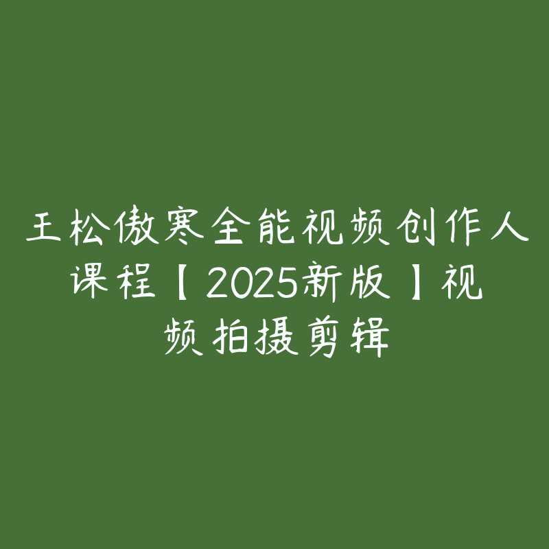 王松傲寒全能视频创作人课程【2025新版】视频拍摄剪辑